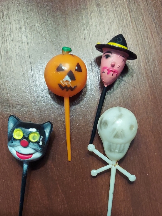 Other - Vintage Halloween Drink Cupcake Picks - Pumpkin, Witch, Cat, Skull